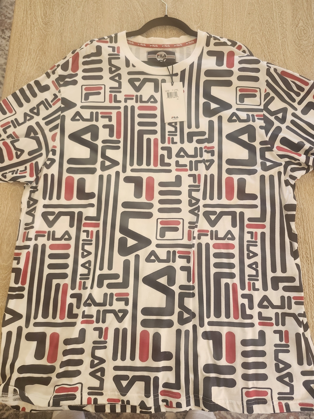 Fila White Tee with Black & Red Logo Graphics